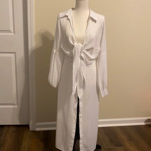 Jlux label Tie Front NK Shirt Dress in White